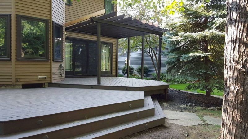 Wheeler multi-level deck project with wide steps and pergola
